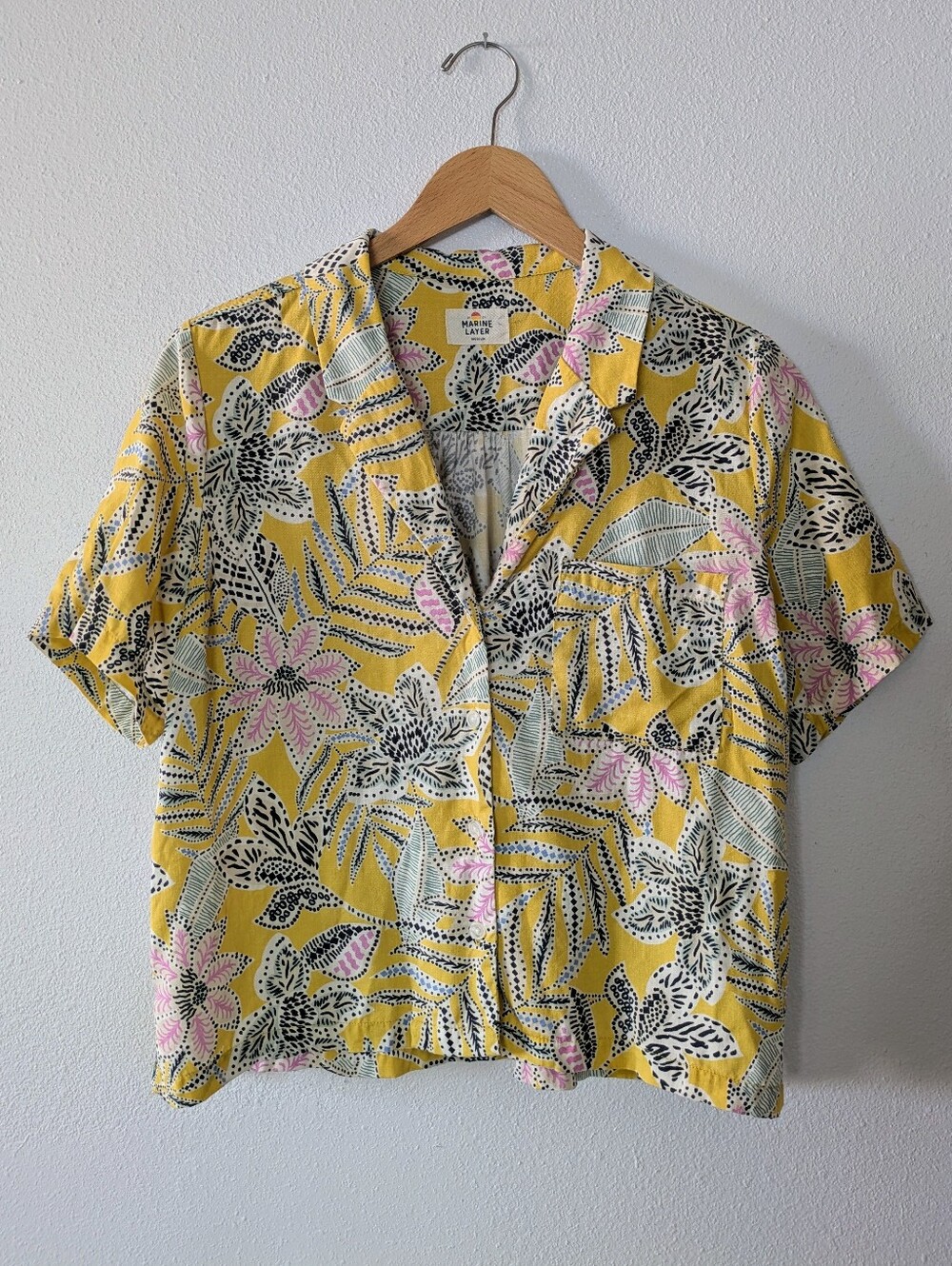 Marine Layer Women's Button Up Tropical Yellow Top Medium